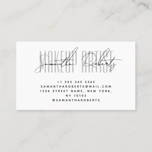 Make-up kunstenaar moderne typografie script wit visitekaartje (Achterkant)