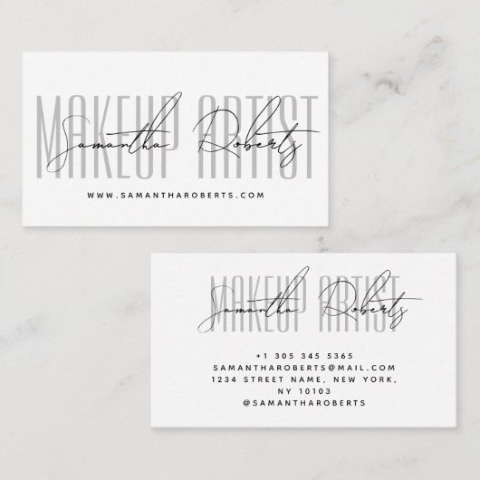 Make-up kunstenaar moderne typografie script wit visitekaartje (Voorkant / Achterkant)