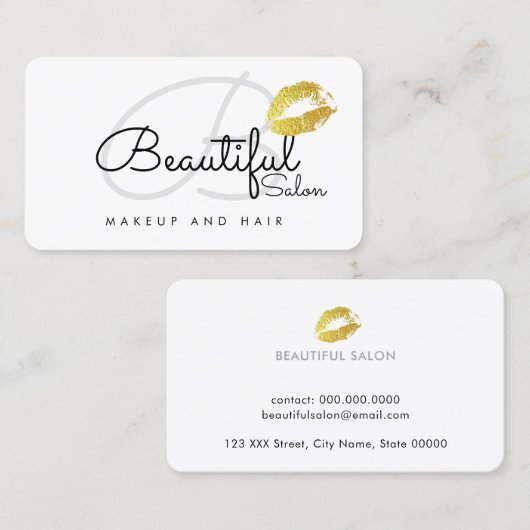 Make-up Lips Contact-Card / Schoonheidssalon Monog Contactkaartje (Voorkant / Achterkant)