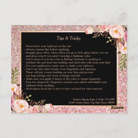 Make-up Lips Instructie Tips | Roos Gouden Bloem Briefkaart (Achterkant)