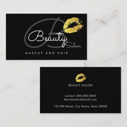 Make-up Lips Salon-Card . Schoonheidssalon Monogra Visitekaartje (Voorkant / Achterkant)