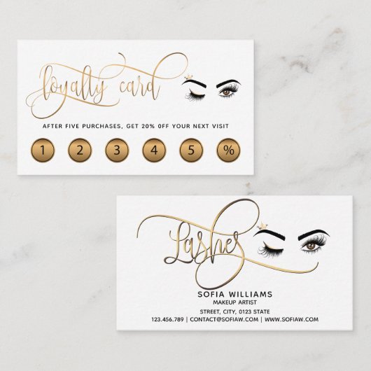 Make-up loyaliteitskaart knipoog wimpers wimper ex visitekaartje (Voorkant / Achterkant)