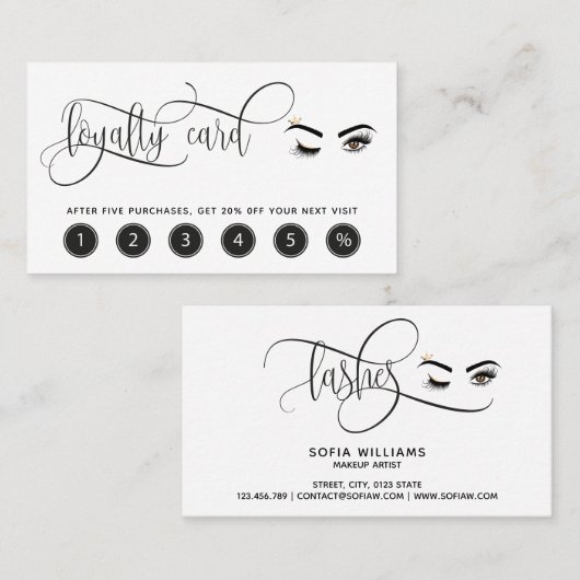 Make-up loyaliteitskaart knipoog wimpers wimper ex visitekaartje (Voorkant / Achterkant)