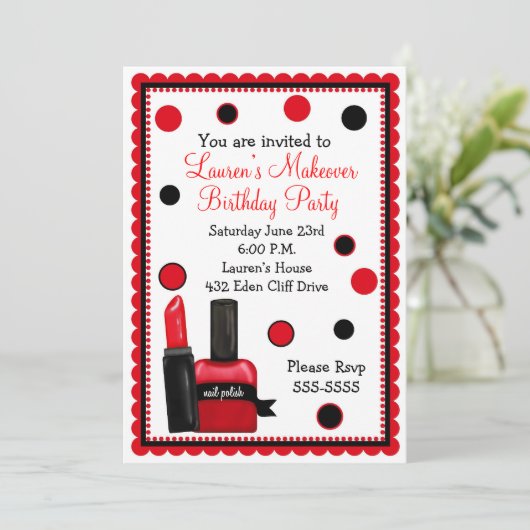 make-up make over Birthday-uitnodigingen Kaart (Staand voorkant)