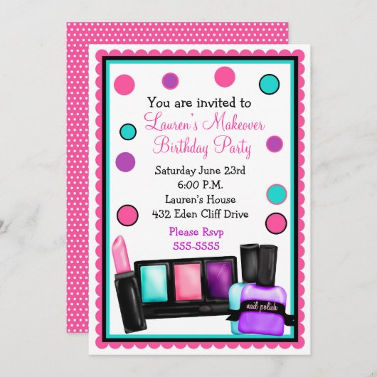 make-up make over Birthday-uitnodigingen Kaart (Voorkant / Achterkant)