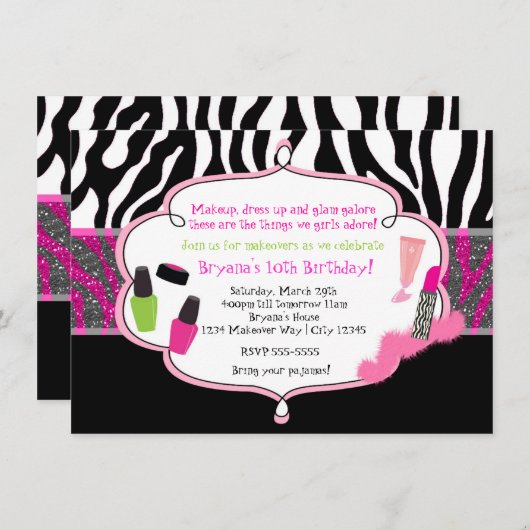 Make-up make-over Zebra verjaardagsfeestje Kaart (Voorkant / Achterkant)