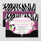 Make-up Makeover Zebra Verjaardagsfeest Uitnodigin Kaart (Voorkant / Achterkant)