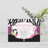 Make-up Makeover Zebra Verjaardagsfeest Uitnodigin Kaart (Staand voorkant)