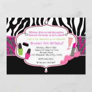 Make-up Makeover Zebra Verjaardagsfeest Uitnodigin Kaart