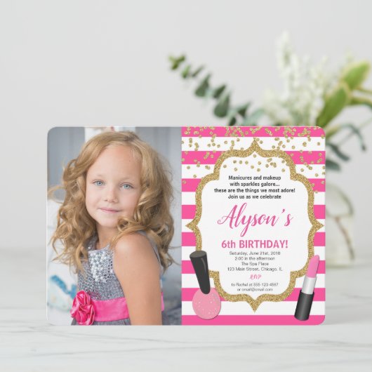 Make-up manicures spa verjaardag meisje foto kaart (Staand voorkant)
