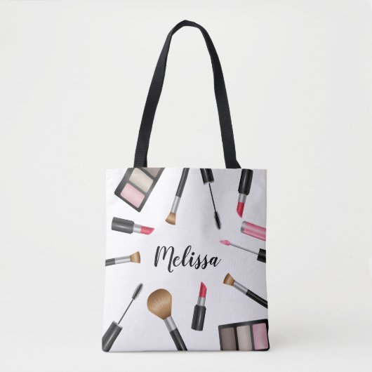 Make-up Mascara, Lipstick Enz. Met Aangepaste Naam Tote Bag (Voorkant)