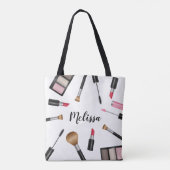 Make-up Mascara, Lipstick Enz. Met Aangepaste Naam Tote Bag (Achterkant)