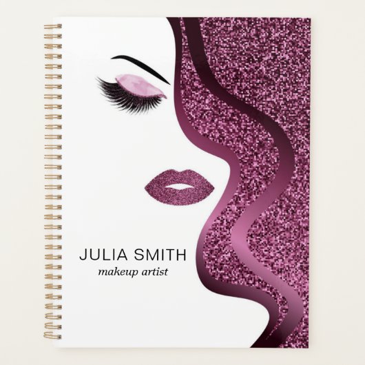 Make-up met bordeaux glitter effect planner (Voorkant)
