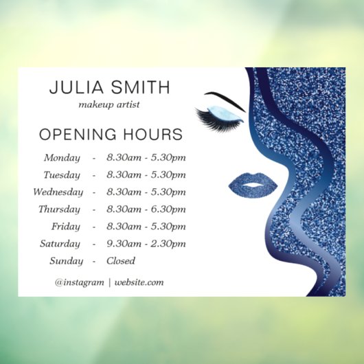 Make-up met donkerblauw glitereffect raamsticker (Vel 3)