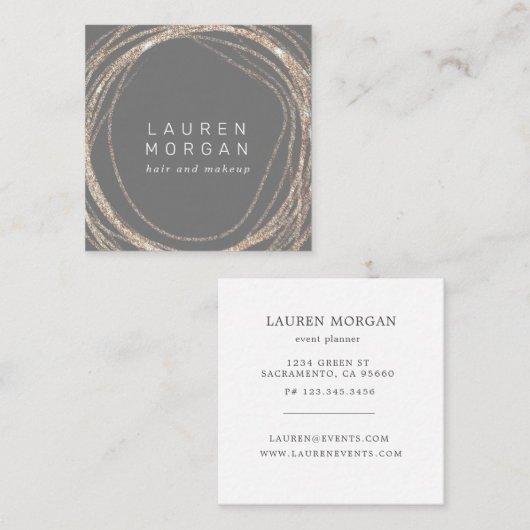 make - up modern faux gold swirl square Visitekaar Vierkante Visitekaartje (Voorkant / Achterkant)