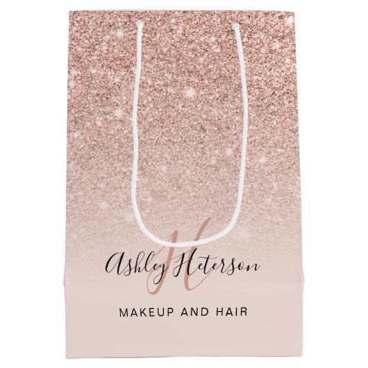 Make-up monogram blush roos gouden glitter script medium cadeauzakje (Achterkant)