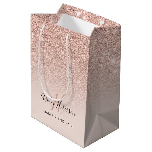 Make-up monogram blush roos gouden glitter script medium cadeauzakje (Achterkant Gekanteld)