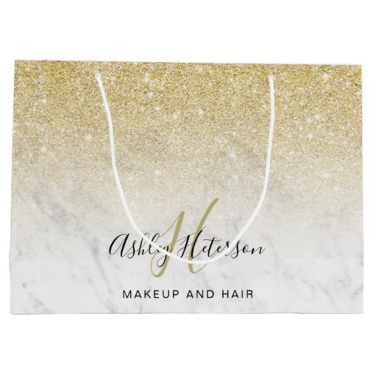 Make-up monogram marmer gouden glitterscript groot cadeauzakje (Achterkant)