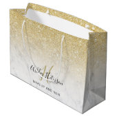Make-up monogram marmer gouden glitterscript groot cadeauzakje (Achterkant Gekanteld)
