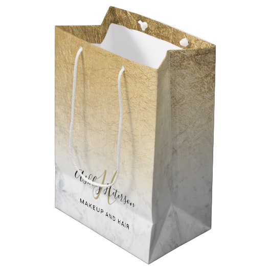 Make-up monogram marmeren chique gouden folie scri medium cadeauzakje (Voorkant Gekanteld)