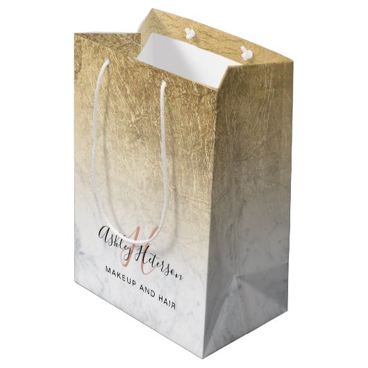 Make-up monogram marmeren chique gouden folie scri medium cadeauzakje (Achterkant Gekanteld)