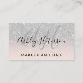 Make-up monogrammed roze zilveren glitter script visitekaartje (Voorkant)