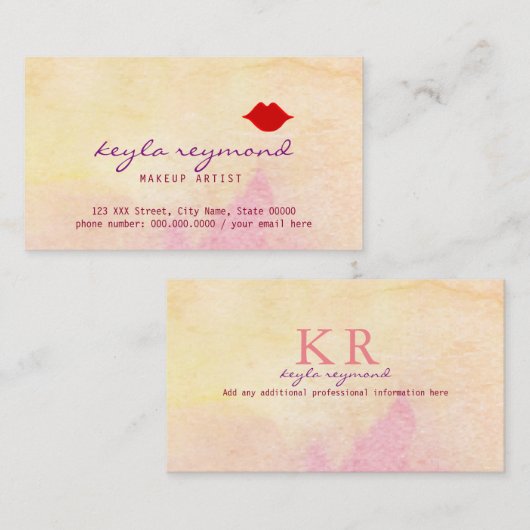 make-up mooie waterverf met rode lippen visitekaartje (Voorkant / Achterkant)
