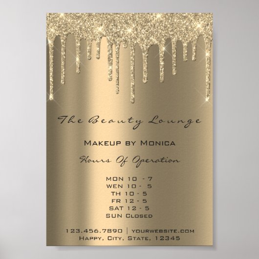Make-up Openingsuren Goud Drips Glitter Prijzen Poster (Voorkant)