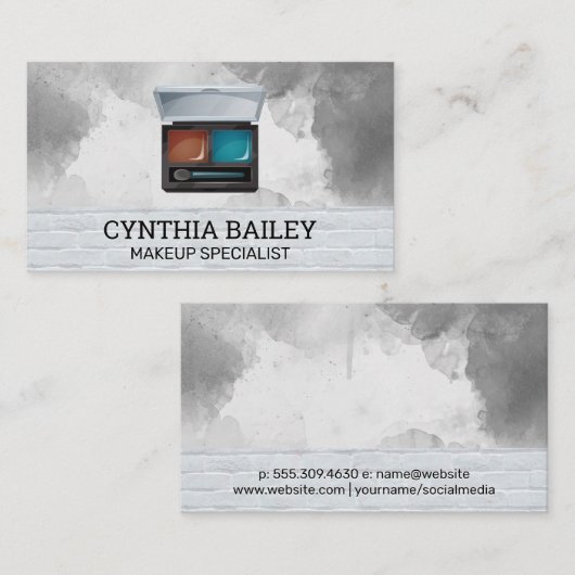 Make-up Palette en Borstel | Waterverf Witte Bakst Visitekaartje (Voorkant / Achterkant)