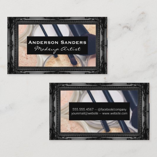 Make-up Palette en Kwasten | Antieke Zwarte Rand Visitekaartje (Voorkant / Achterkant)