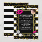 Make-up Party Gouden Confetti & Stripes Glamour Kaart (Voorkant / Achterkant)