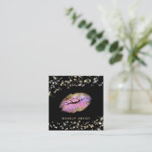 ~* Make-up Pastel Roze Lavendel Gouden Glitter Lip Vierkante Visitekaartje (Staand voorkant)