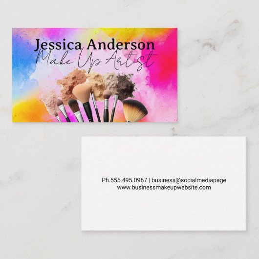 Make-up penseelset | Artistiek kleurrijk Visitekaartje (Voorkant / Achterkant)