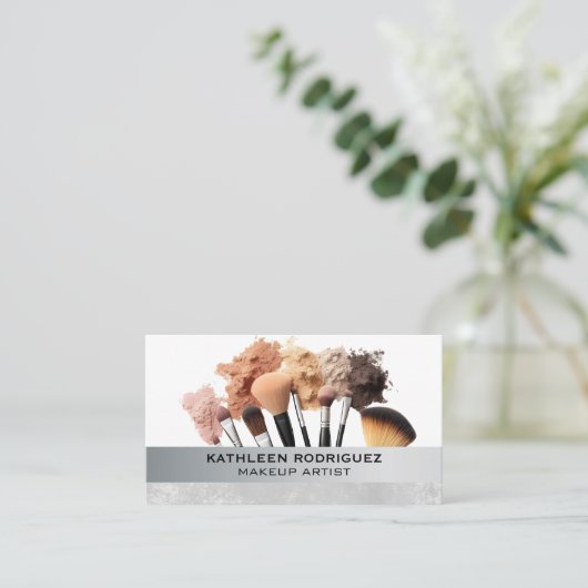Make-up penselen en foundation visitekaartje (Staand voorkant)