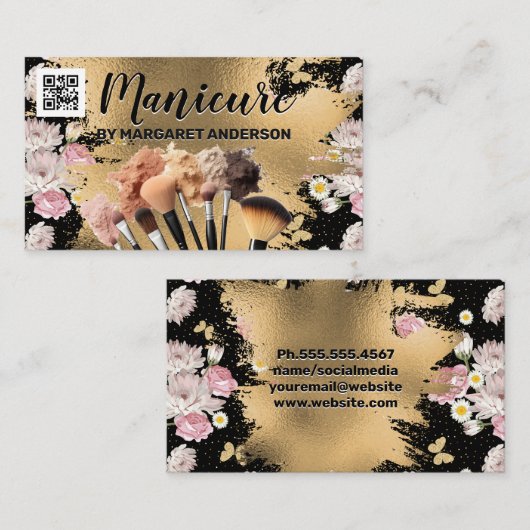 Make-up penselen stichtingen | Bloemen Afsprakenkaartje (Voorkant / Achterkant)