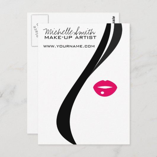 Make-up pictogram Vrouwengezicht in zwart-wit-roze Briefkaart (Voorkant / Achterkant)