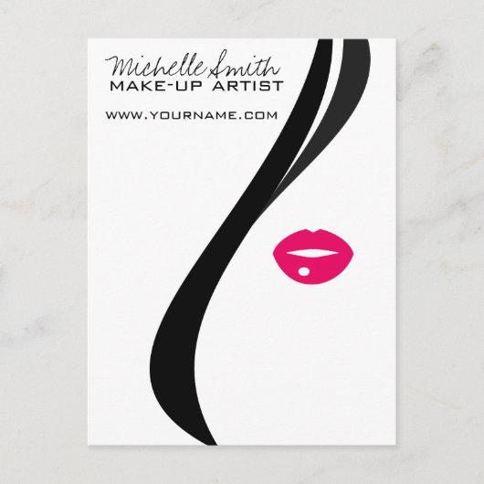 Make-up pictogram Vrouwengezicht in zwart-wit-roze Briefkaart (Voorkant)