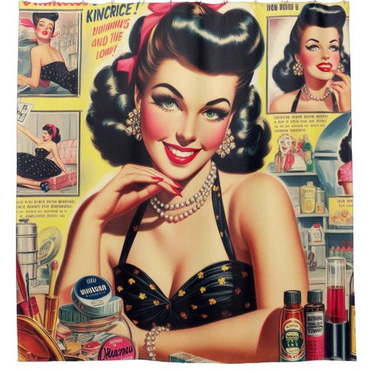 make-up pin-up douchegordijn (Voorkant)