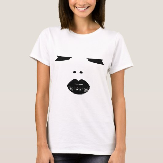 make-up pop kunst ogen zweeft zwarte lippenlippen t-shirt (Voorkant)