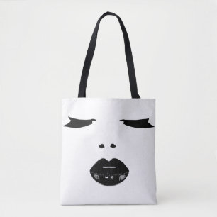 make-up pop kunst ogen zweeft zwarte lippenlippen tote bag