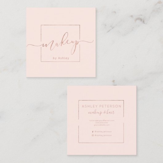 Make-up premade logo modern blush roze minimalist vierkante visitekaartje (Voorkant / Achterkant)