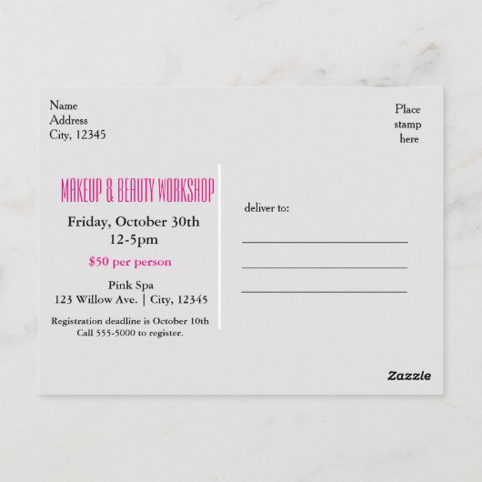 Make-up Roze Beauty Event Workshop Glam Trendy Briefkaart (Achterkant)