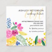 Make-up roze floral waterverf script monogram vierkante visitekaartje (Achterkant)