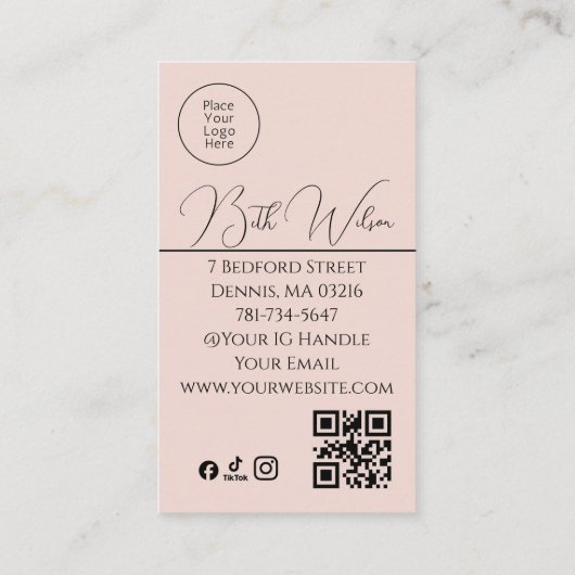 Make-up Roze, QR-code, Verticale Visitekaartje (Achterkant)