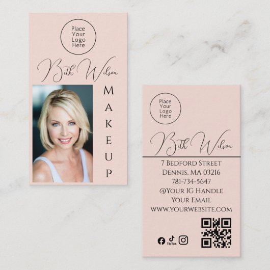 Make-up Roze, QR-code, Verticale Zakelijke Kaart F Visitekaartje (Voorkant / Achterkant)