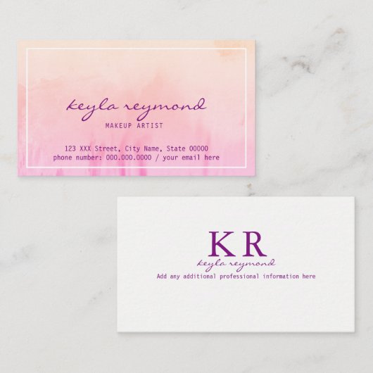 Make-up roze waterverf visitekaartje (Voorkant / Achterkant)