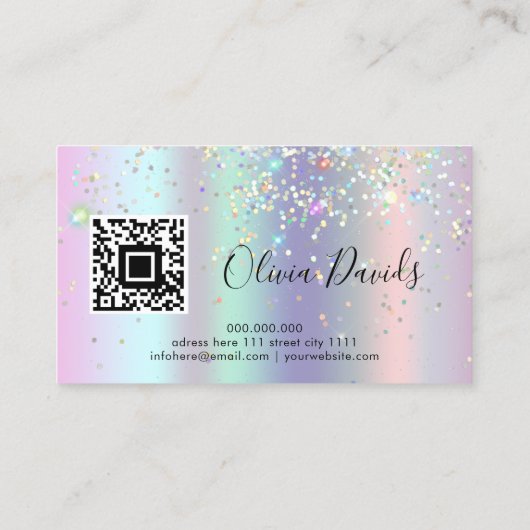 Make-up Salon Holografische Glitter & QR Code Holo Visitekaartje (Achterkant)