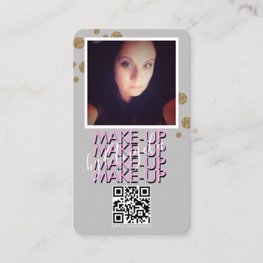 Make-up Salon QR Code Gouden Glitter Foto Zakelijk Visitekaartje (Voorkant)