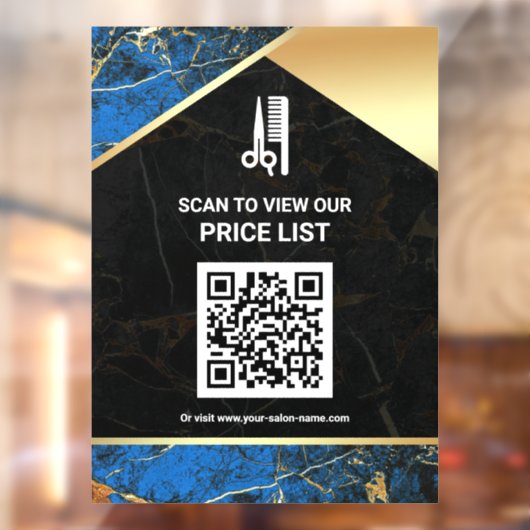 Make-up Salon QR Code Prijslijst Blue Marble Raamsticker (Vel 2)