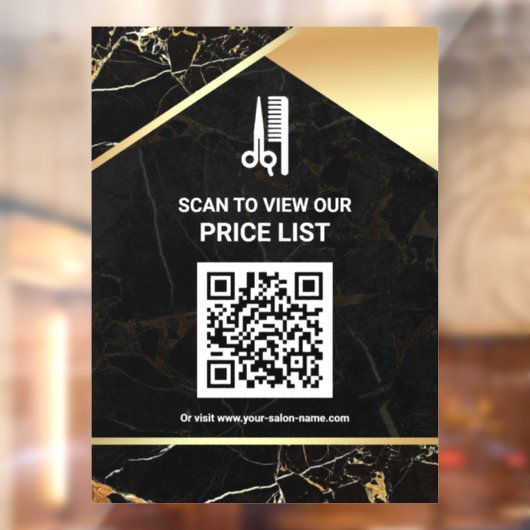 Make-up Salon QR-code Prijslijst Zwarte Marmer Raamsticker (Vel 2)